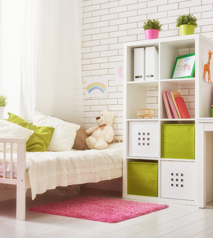 Storage Solutions For Children's Bedrooms Bed and Open Shelf Cabinet